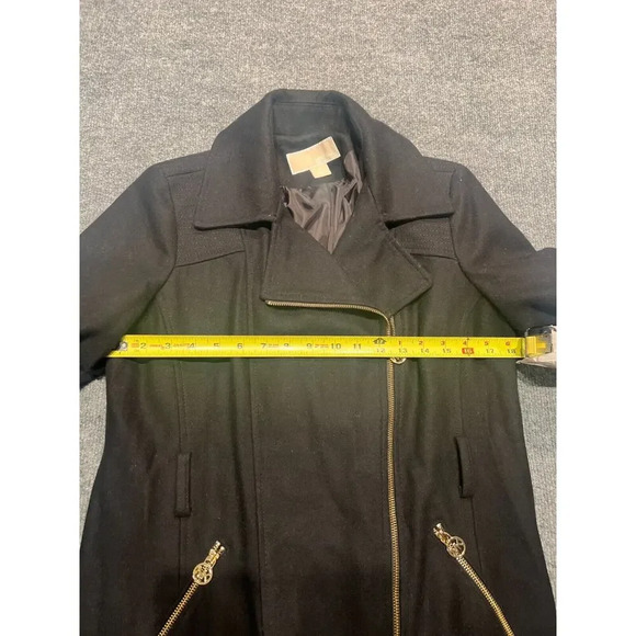 Michael Michael Kors Womens Black Wool Long Sleeve Zip Pockets Trench Coat Sz S - Picture 9 of 12
